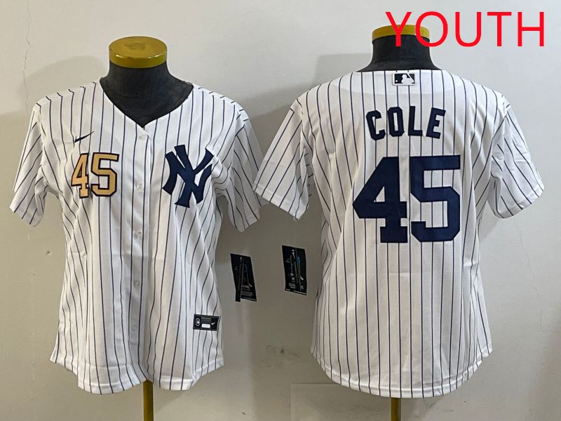 Youth New York Yankees #45 Cole White Stripe Game 2025 Nike MLB Jersey style 7->youth mlb jersey->Youth Jersey